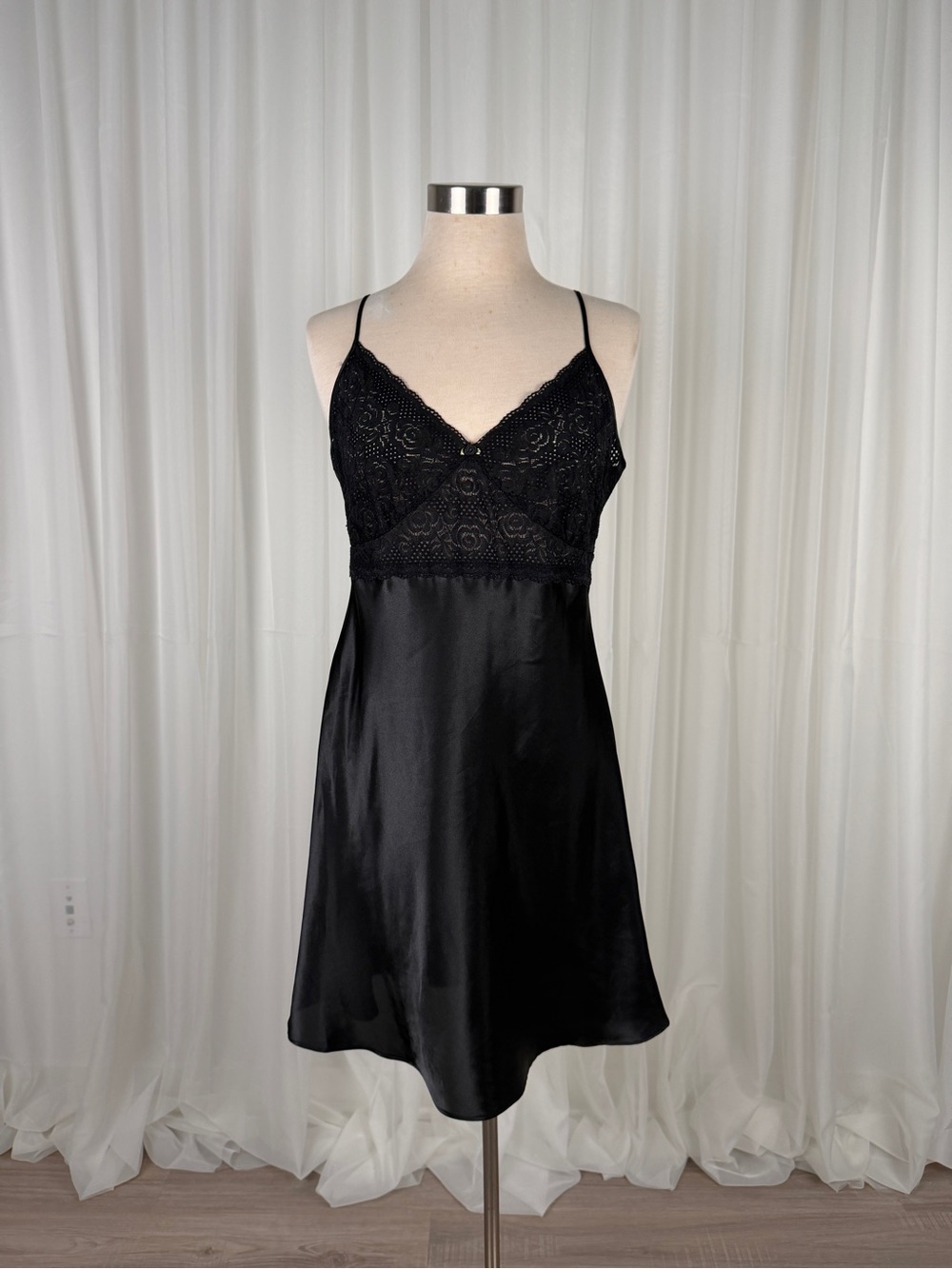 Nine & Co Lace Bodice Satin Chemise Nightgown Slip Dress Women Black Size M